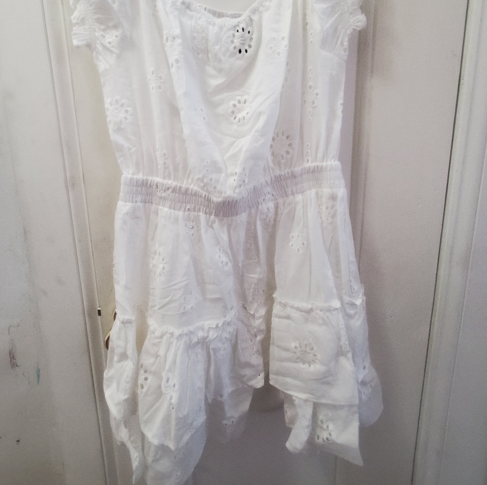 Aqua Eyelet Tiered Peasant Dress - Picture 4 of 6
